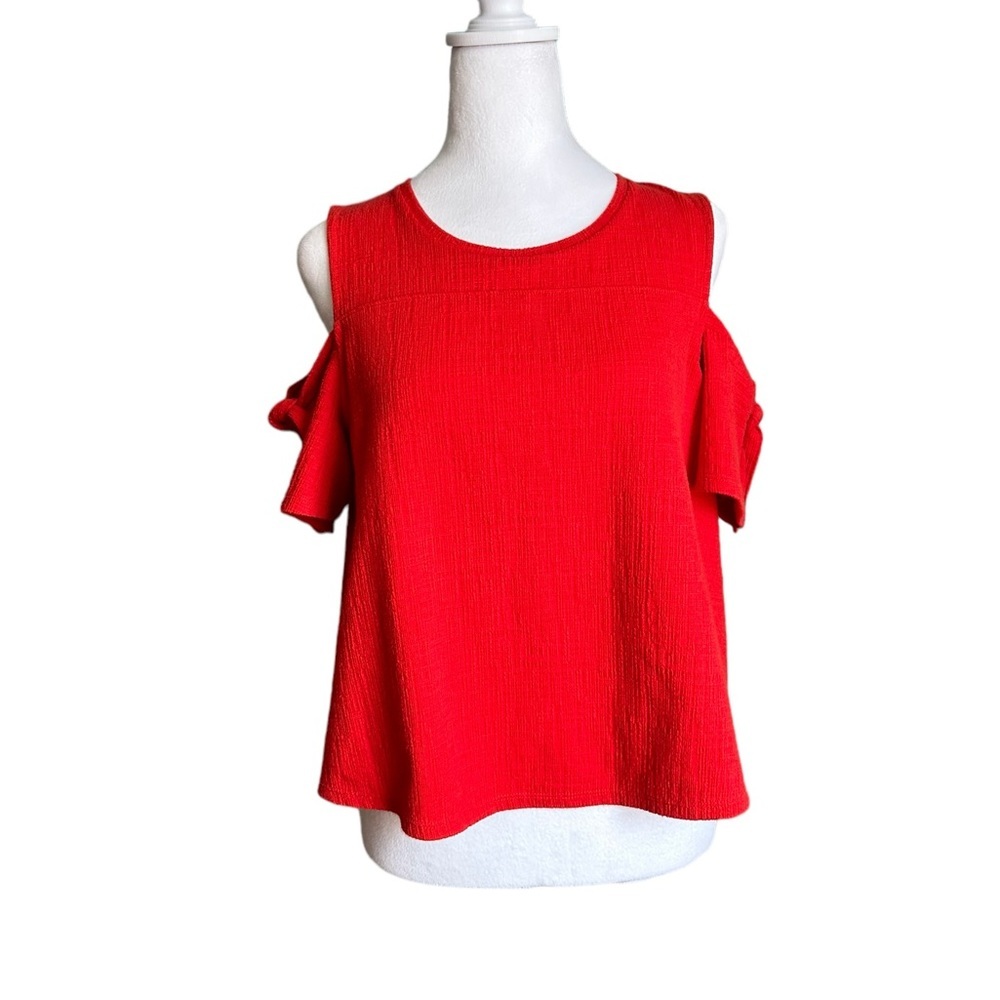 Madewell Red Cold-Shoulder Ruffle Sleeve Blouse